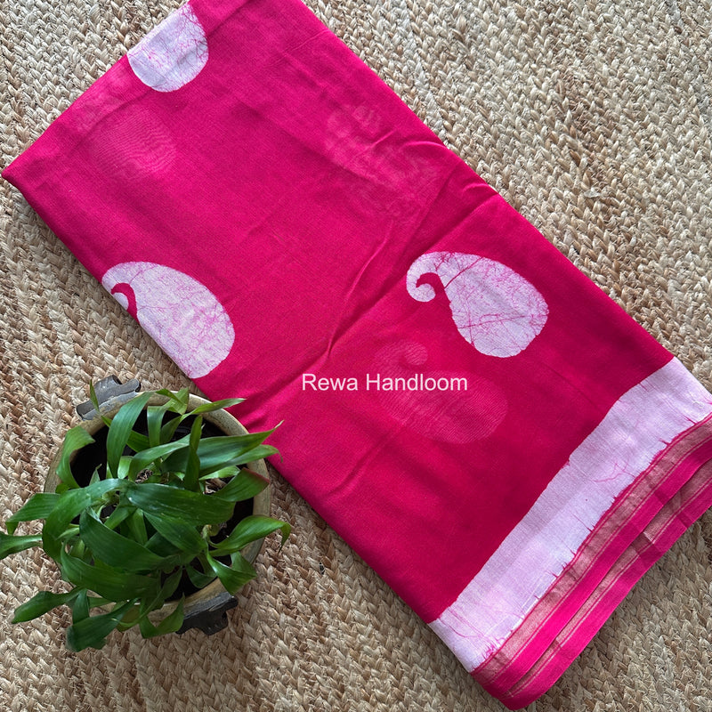 Rani Pink Chanderi Silk Printed Saree CPS086