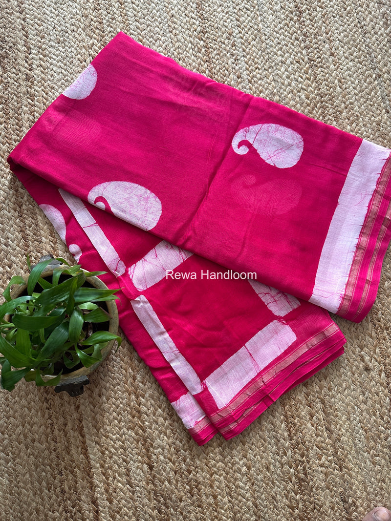 Rani Pink Chanderi Silk Printed Saree CPS086