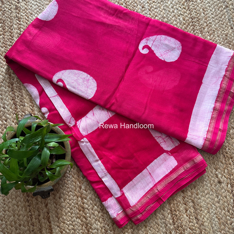 Rani Pink Chanderi Silk Printed Saree CPS086
