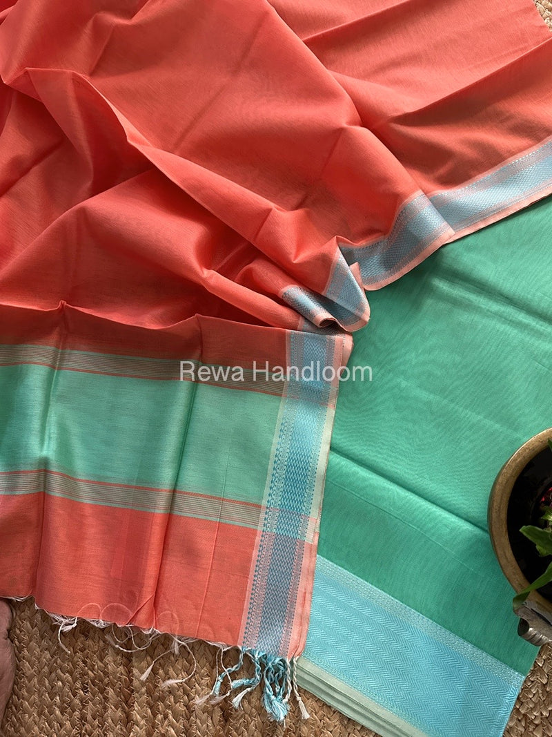 Maheshwari Sea Green-Light Orange Multicolour Dress Material RTP026