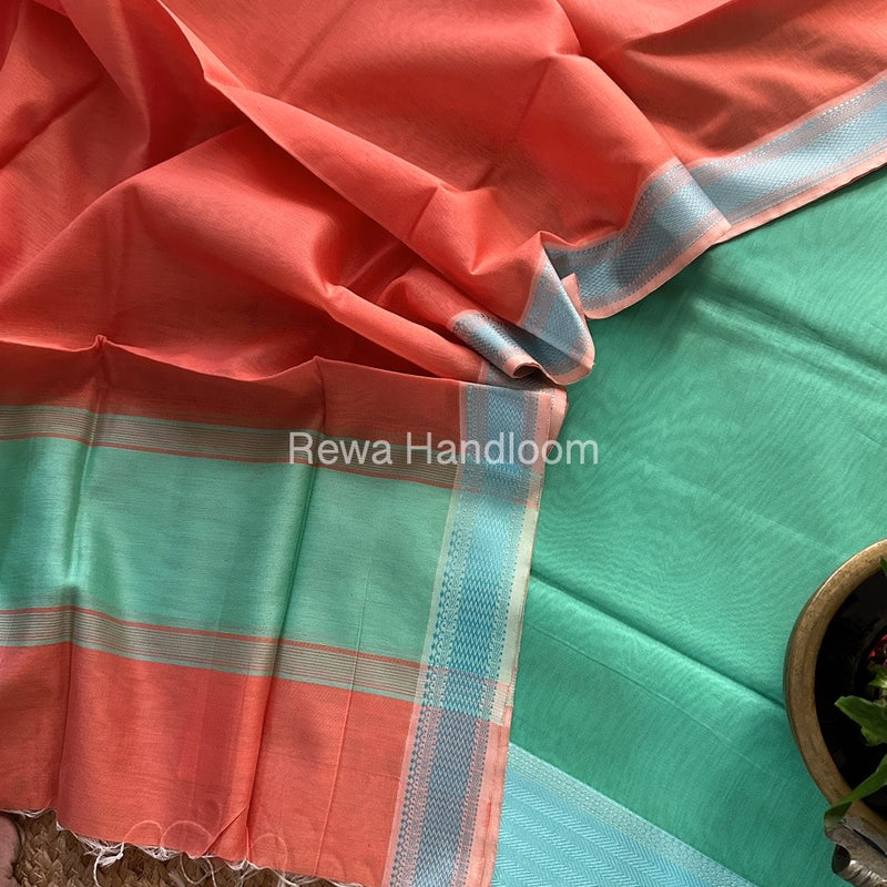 Maheshwari Sea Green-Light Orange Multicolour Dress Material RTP026