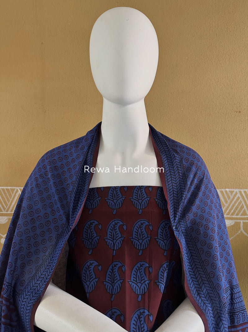 Maroon-Blue Bagh Print Cotton Suit BGCSJ0200