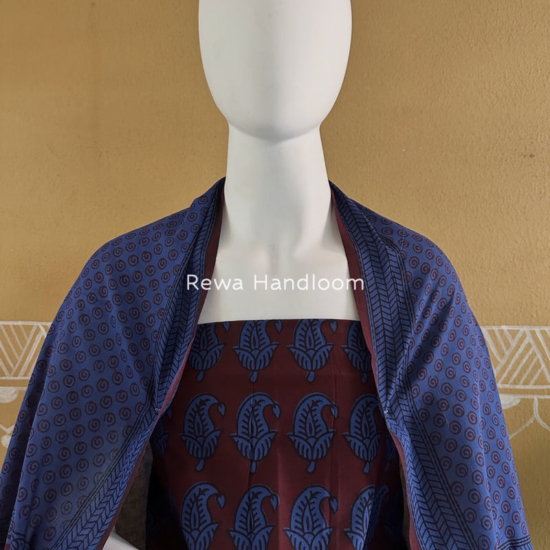 Maroon-Blue Bagh Print Cotton Suit BGCSJ0200