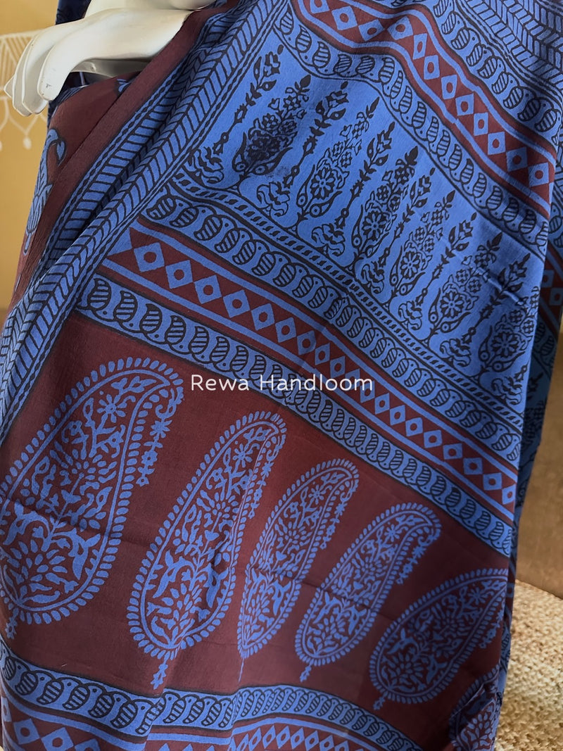 Maroon-Blue Bagh Print Cotton Suit BGCSJ0200