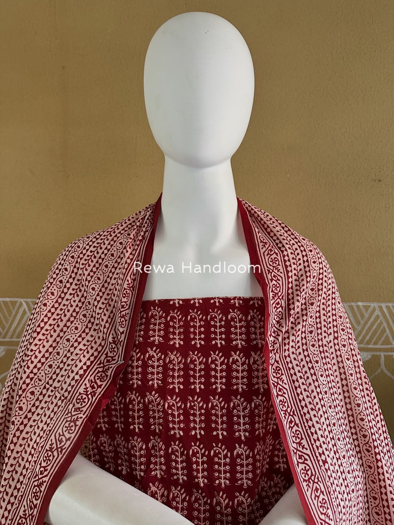 Red-White Bagh Print Cotton Suit BGCSJ0179