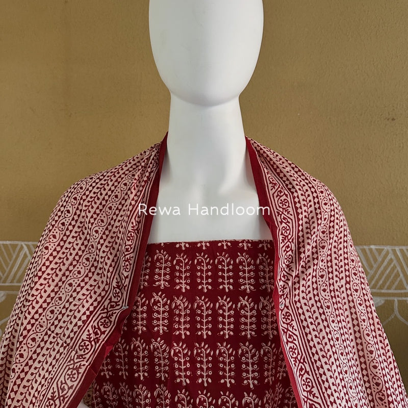 Red-White Bagh Print Cotton Suit BGCSJ0179