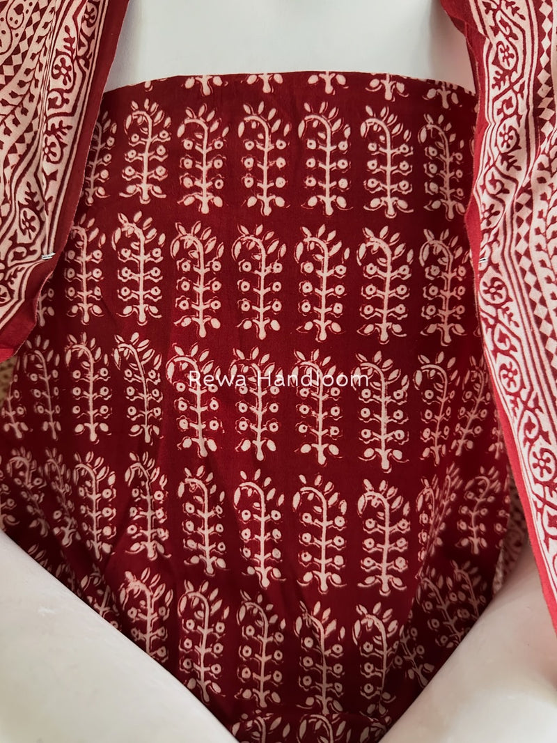 Red-White Bagh Print Cotton Suit BGCSJ0179