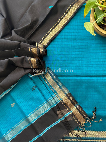 Maheshwari Rama Green-Black Motifs Top-Dupatta Set-PST040
