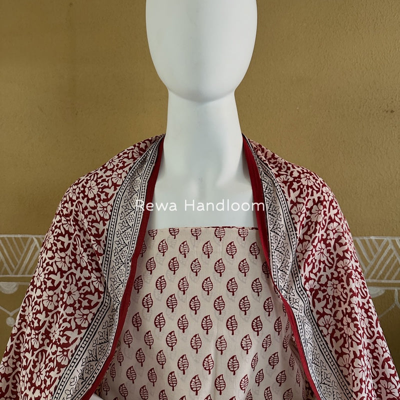 White-Red Bagh Print Cotton Suit BGCSJ0185