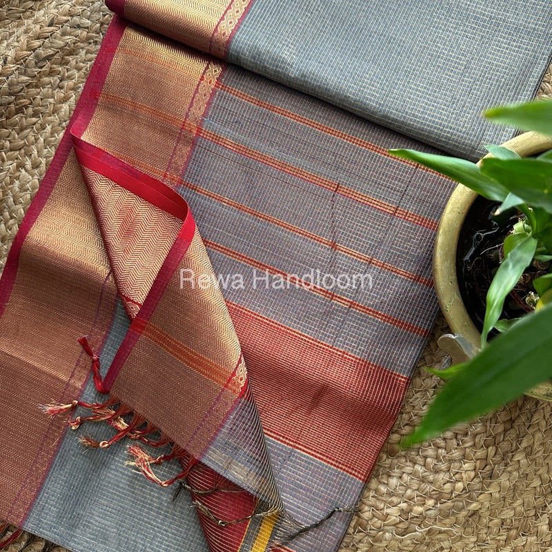 Exclusive Maheswari Grey Tissue Silk Saree ZTS069