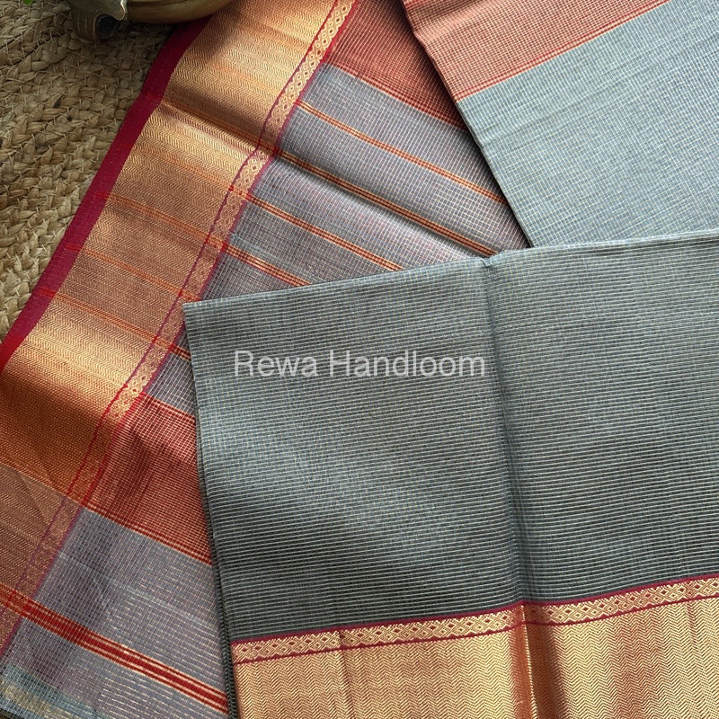 Exclusive Maheswari Grey Tissue Silk Saree ZTS069