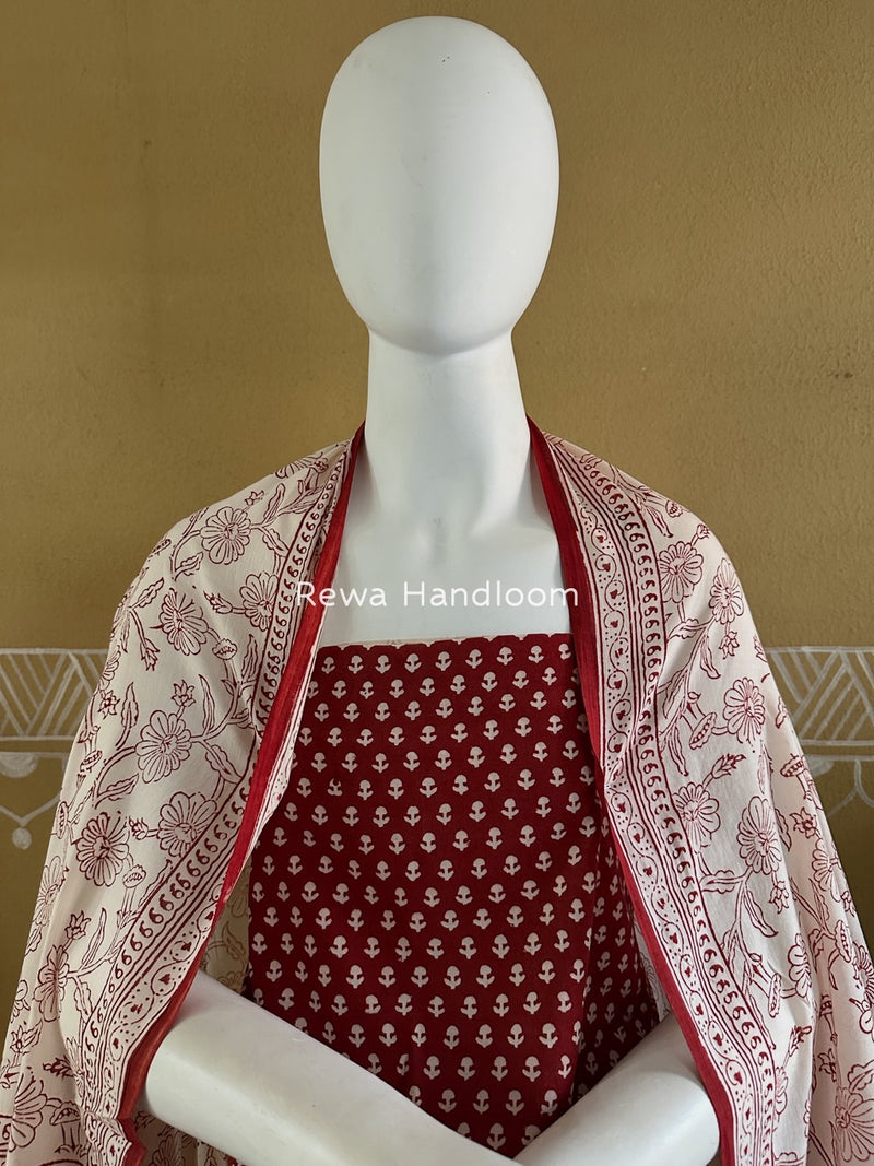 Red-White Bagh Print Cotton Suit BGCSJ0149