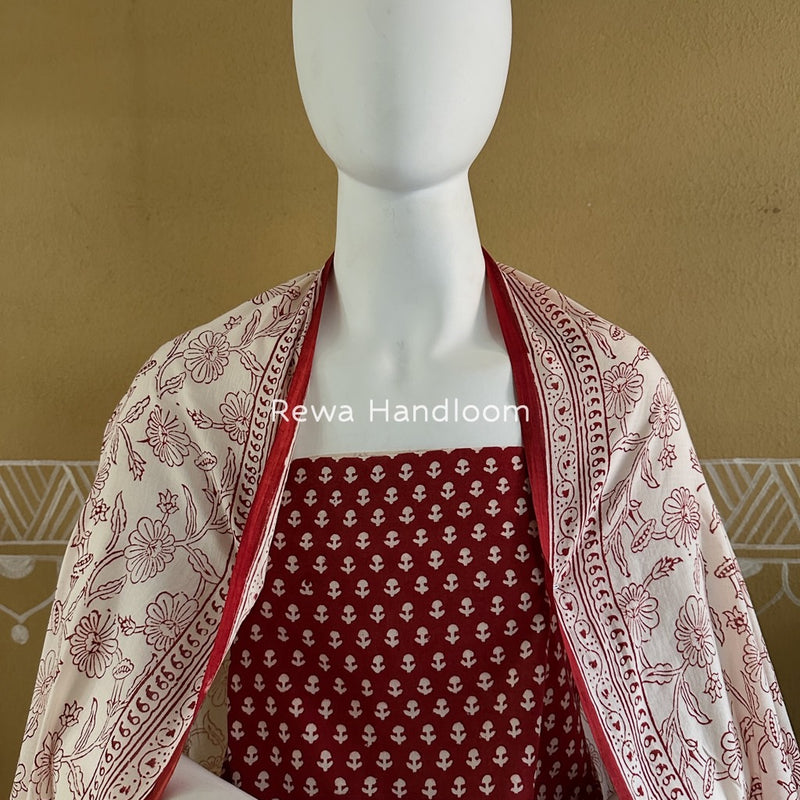 Red-White Bagh Print Cotton Suit BGCSJ0149