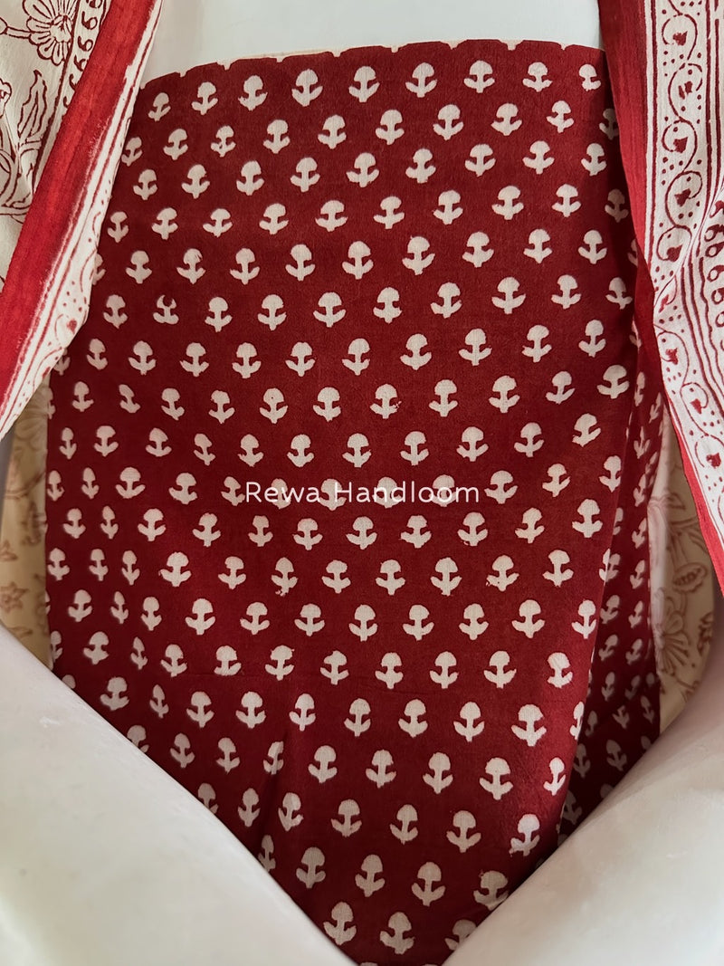 Red-White Bagh Print Cotton Suit BGCSJ0149