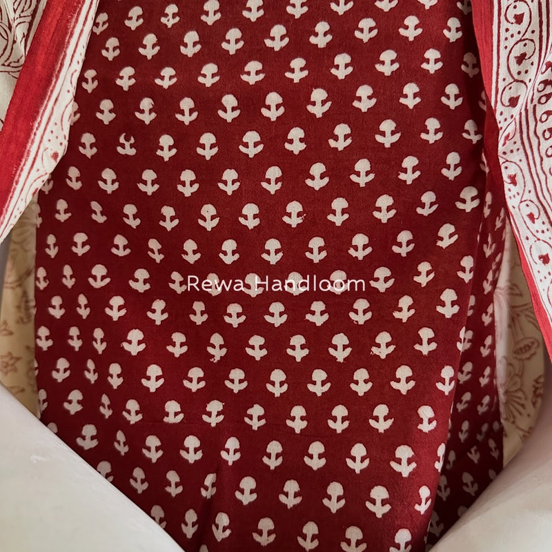Red-White Bagh Print Cotton Suit BGCSJ0149