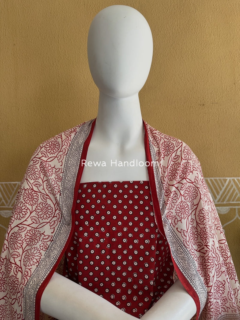 Red-White Bagh Print Cotton Suit BGCSJ0144