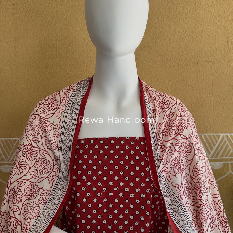 Red-White Bagh Print Cotton Suit BGCSJ0144