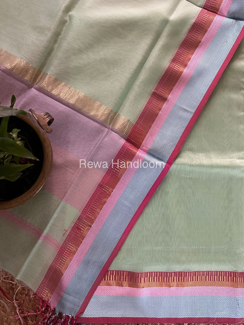 Maheshwari Pista Green Multicolour Dress Material RTP016