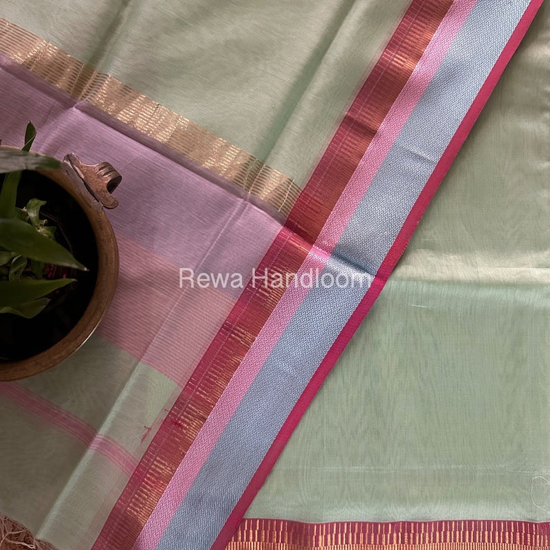 Maheshwari Pista Green Multicolour Dress Material RTP016