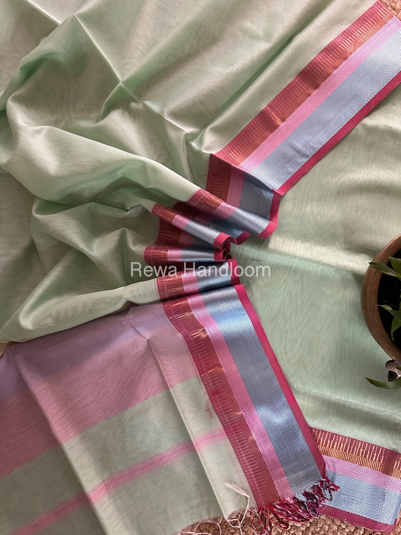 Maheshwari Pista Green Multicolour Dress Material RTP016