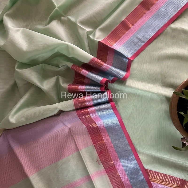 Maheshwari Pista Green Multicolour Dress Material RTP016