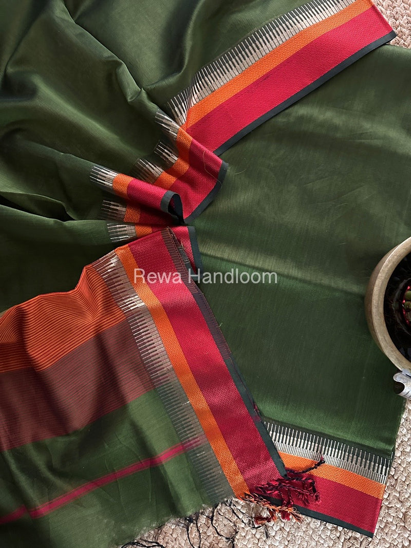 Maheshwari Mehendi Green Multicolour Dress Material RTP049