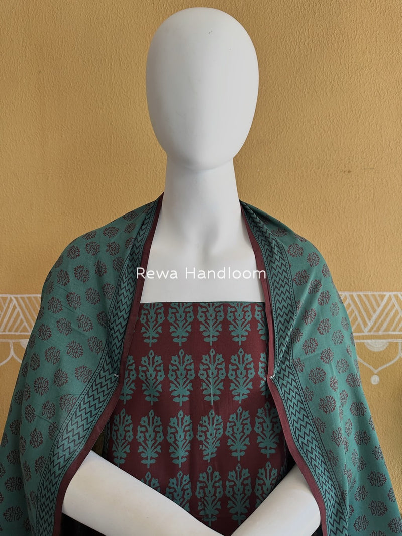 Maroon-Green Bagh Print Cotton Suit BGCSJ0192