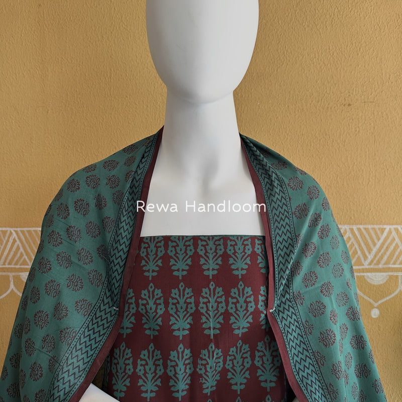Maroon-Green Bagh Print Cotton Suit BGCSJ0192