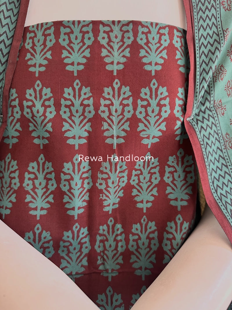 Maroon-Green Bagh Print Cotton Suit BGCSJ0192