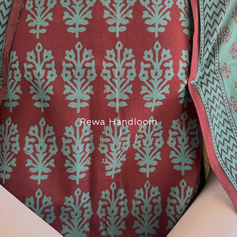 Maroon-Green Bagh Print Cotton Suit BGCSJ0192