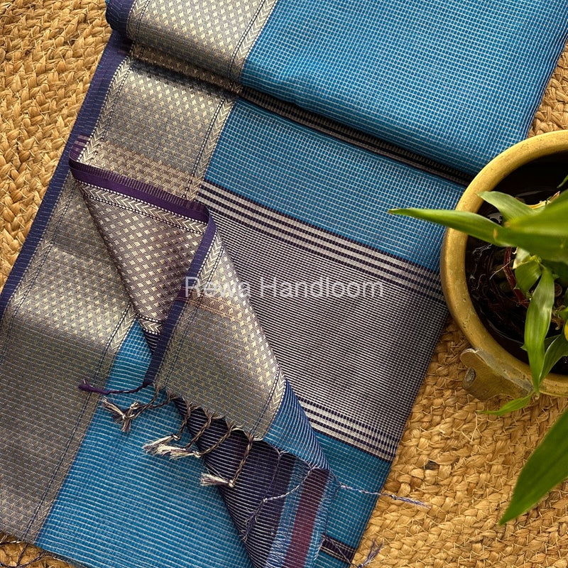 Exclusive Maheswari Firozi Blue Silver Tissue Saree SC02