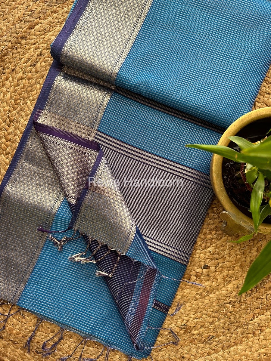 Exclusive Maheswari Firozi Blue Silver Tissue Saree SC02