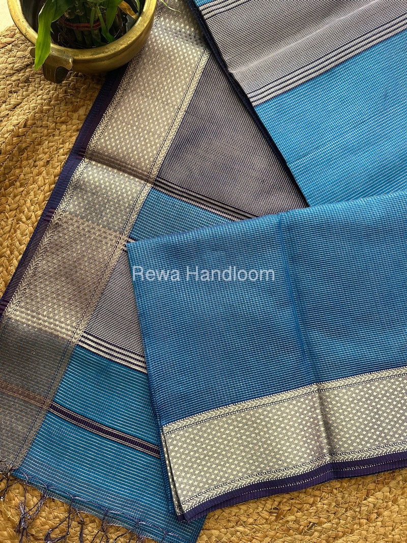 Exclusive Maheswari Firozi Blue Silver Tissue Saree SC02