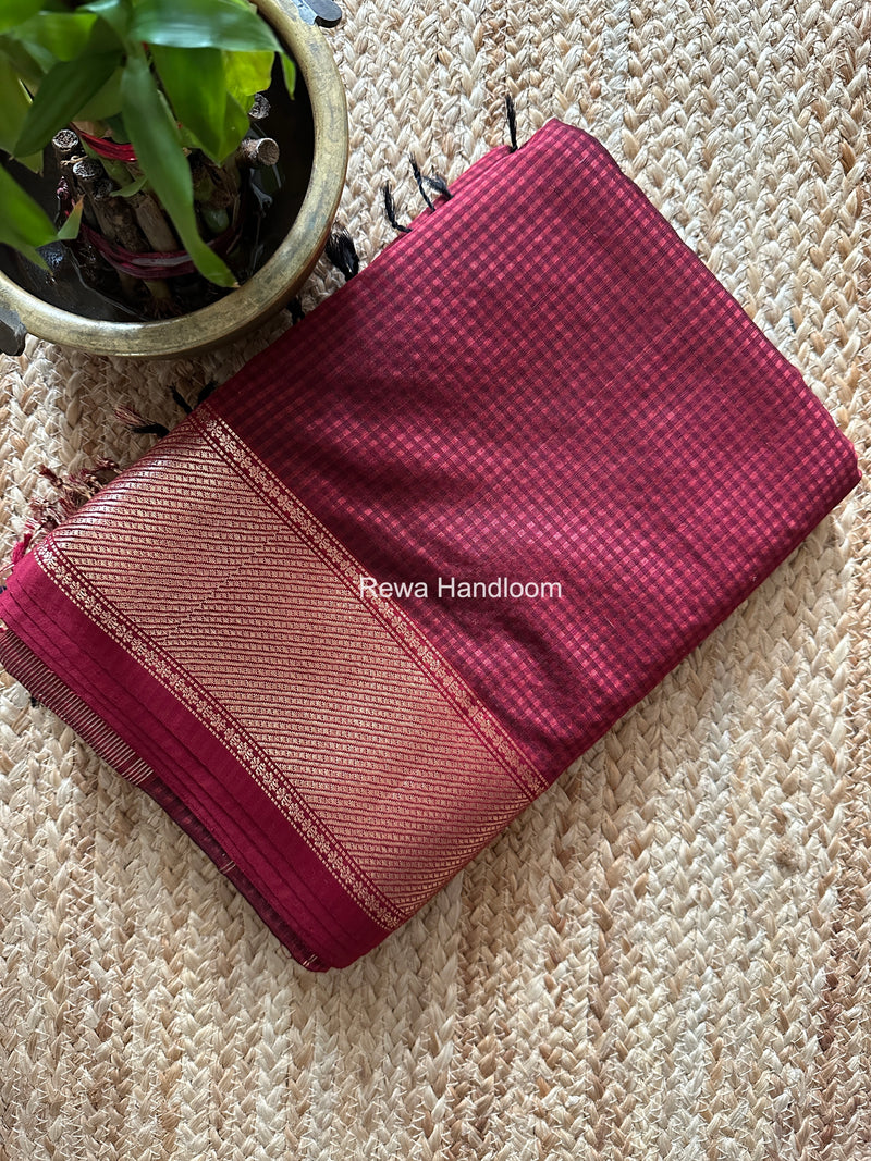 Exclusive Maheshwari 75% Silk Maroon Saree SS037