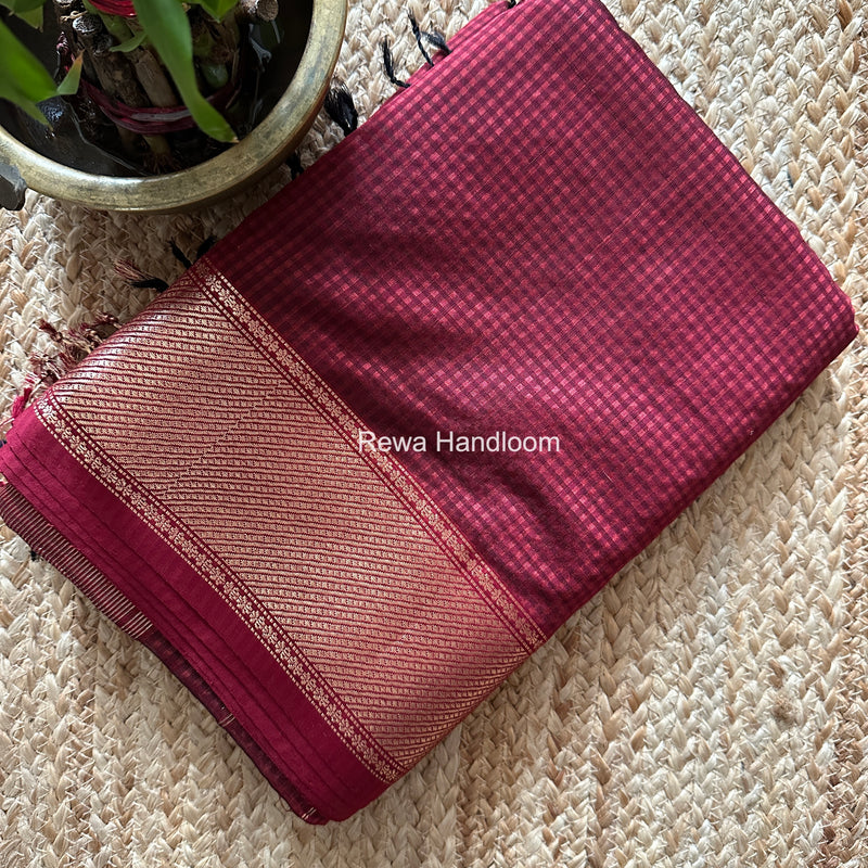 Exclusive Maheshwari 75% Silk Maroon Saree SS037