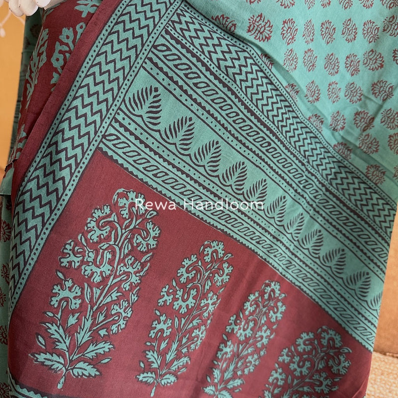 Maroon-Green Bagh Print Cotton Suit BGCSJ0192