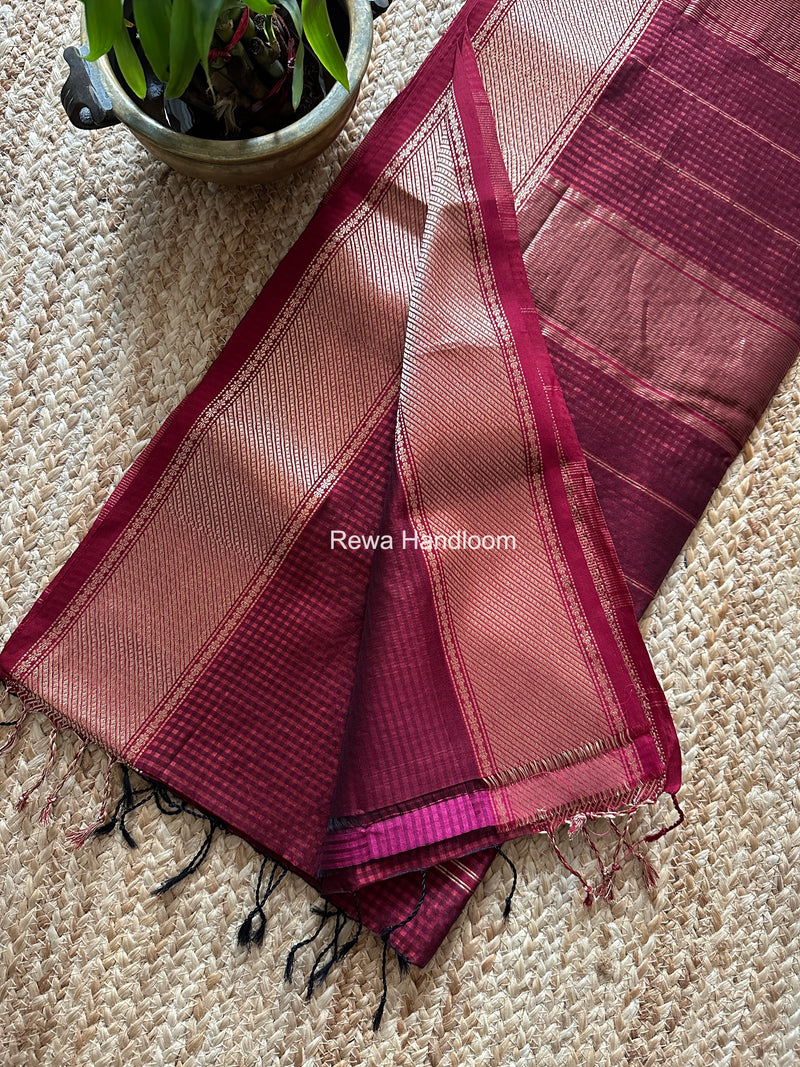 Exclusive Maheshwari 75% Silk Maroon Saree SS037