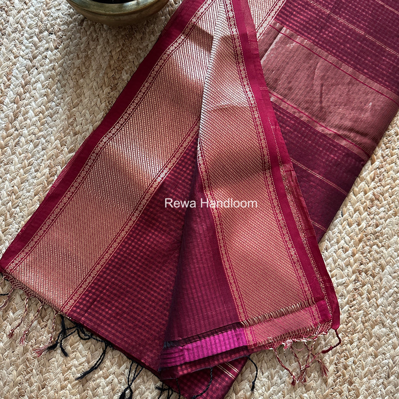 Exclusive Maheshwari 75% Silk Maroon Saree SS037