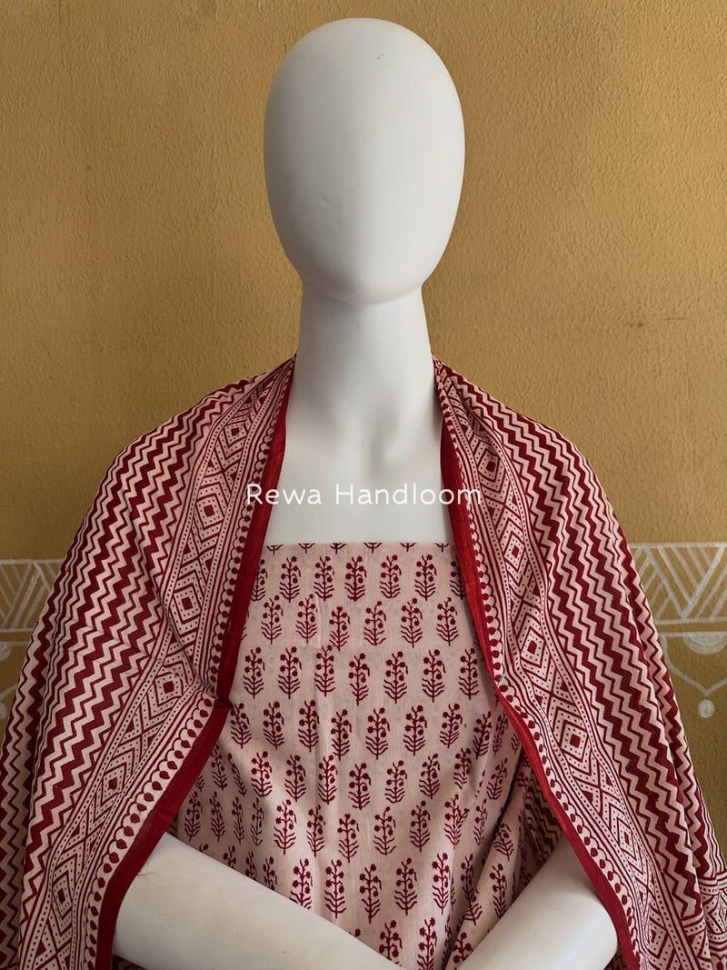 White-Red Bagh Print Cotton Suit BGCSJ0145