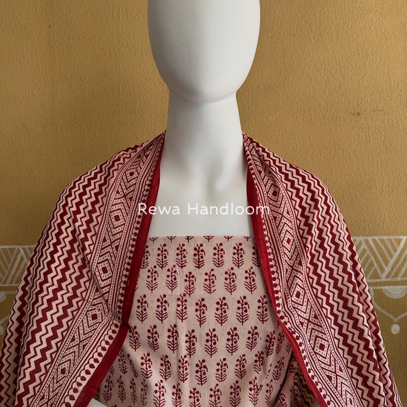 White-Red Bagh Print Cotton Suit BGCSJ0145