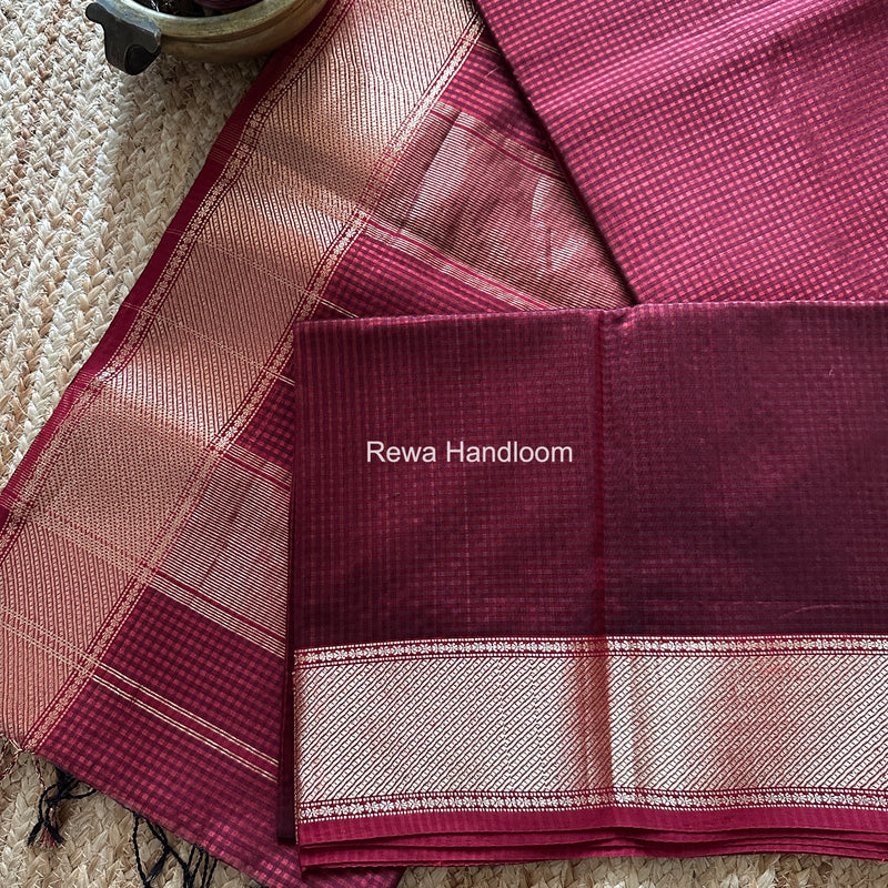 Exclusive Maheshwari 75% Silk Maroon Saree SS037