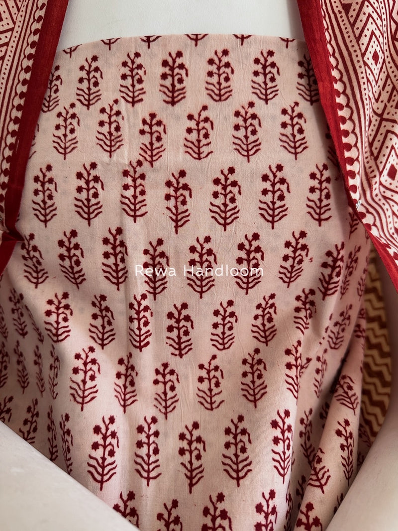 White-Red Bagh Print Cotton Suit BGCSJ0145