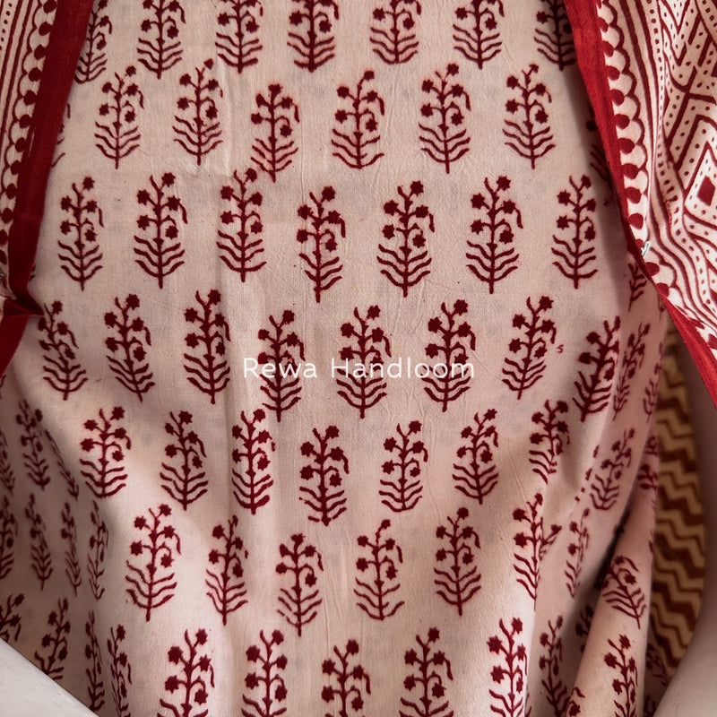 White-Red Bagh Print Cotton Suit BGCSJ0145
