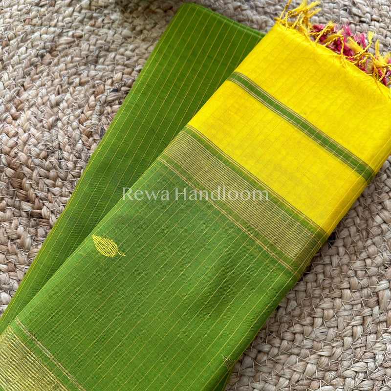 Maheshwari  Green-Yellow Motifs Top-Dupatta Set-PST050