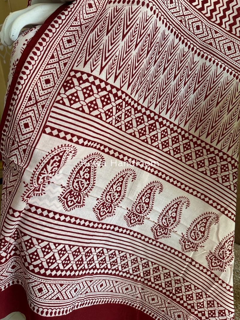 White-Red Bagh Print Cotton Suit BGCSJ0145