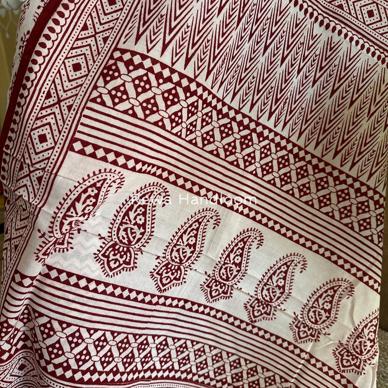 White-Red Bagh Print Cotton Suit BGCSJ0145