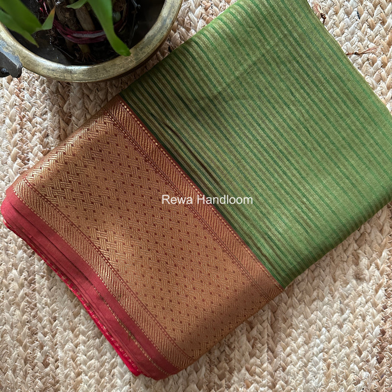 Exclusive Maheshwari Mehendi Green Tissue Silk Saree ZTS0172
