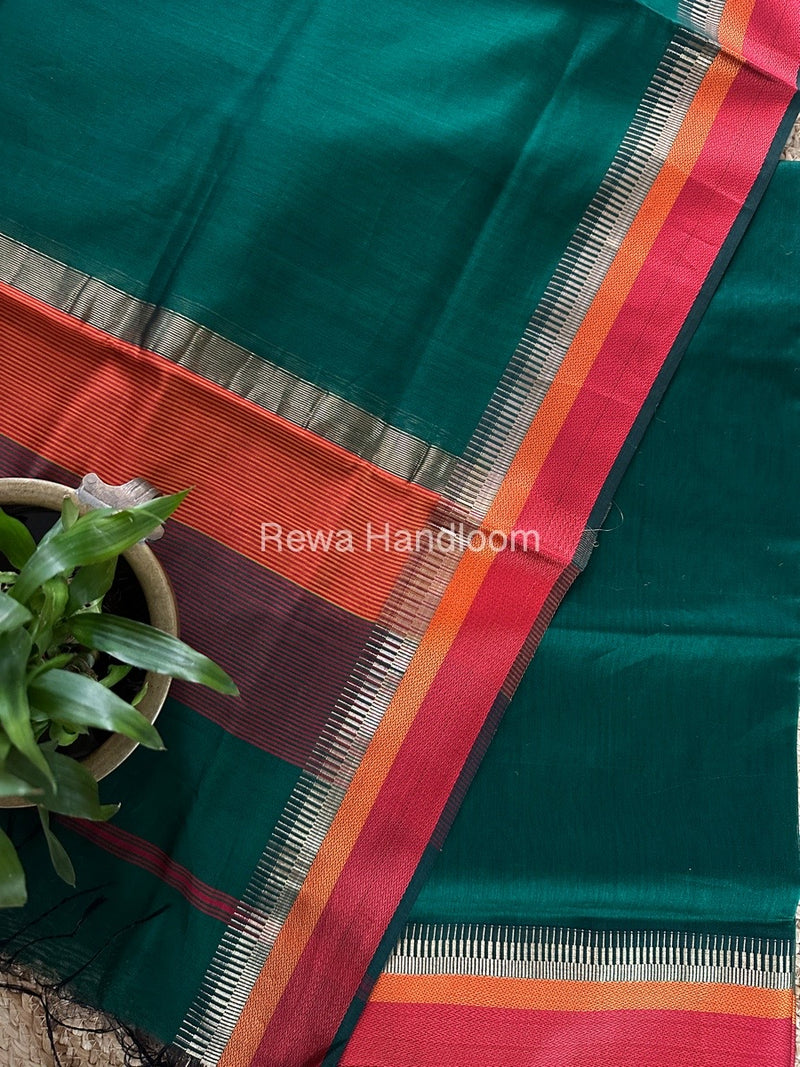 Maheshwari Bottle Green Multicolour Dress Material RTP051