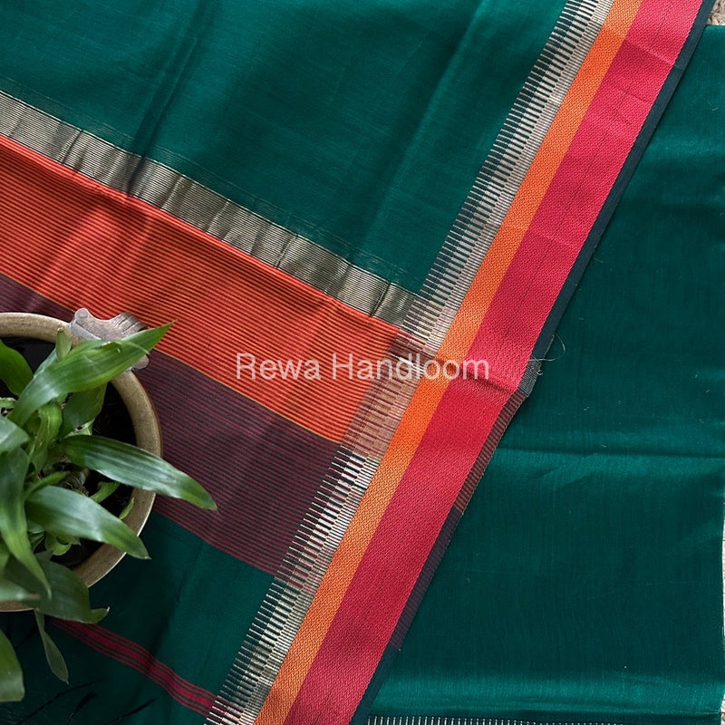 Maheshwari Bottle Green Multicolour Dress Material RTP051