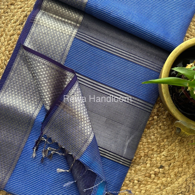 Exclusive Maheswari Navy Blue Silver Tissue Saree SC04
